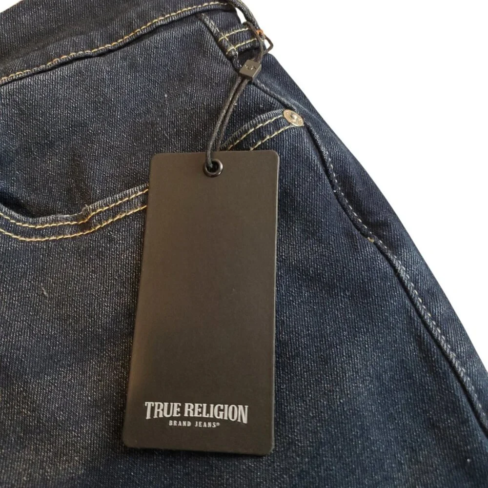 NEW TRUE RELIGION Men's Geno Relaxed Slim Distressed Dark Wash Blue Jeans
